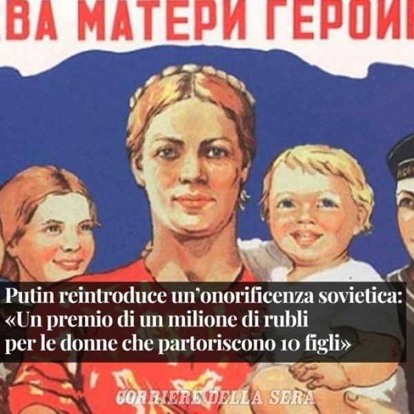 Putin e il premio per le donne che partoriscono 10 figli: «Un milione di rubli contro il declino demografico»